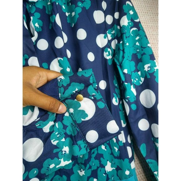 Elegant Pleated Teal Midi Dress with Polka Dotted pattern and front tie bow - Picture 8 of 8